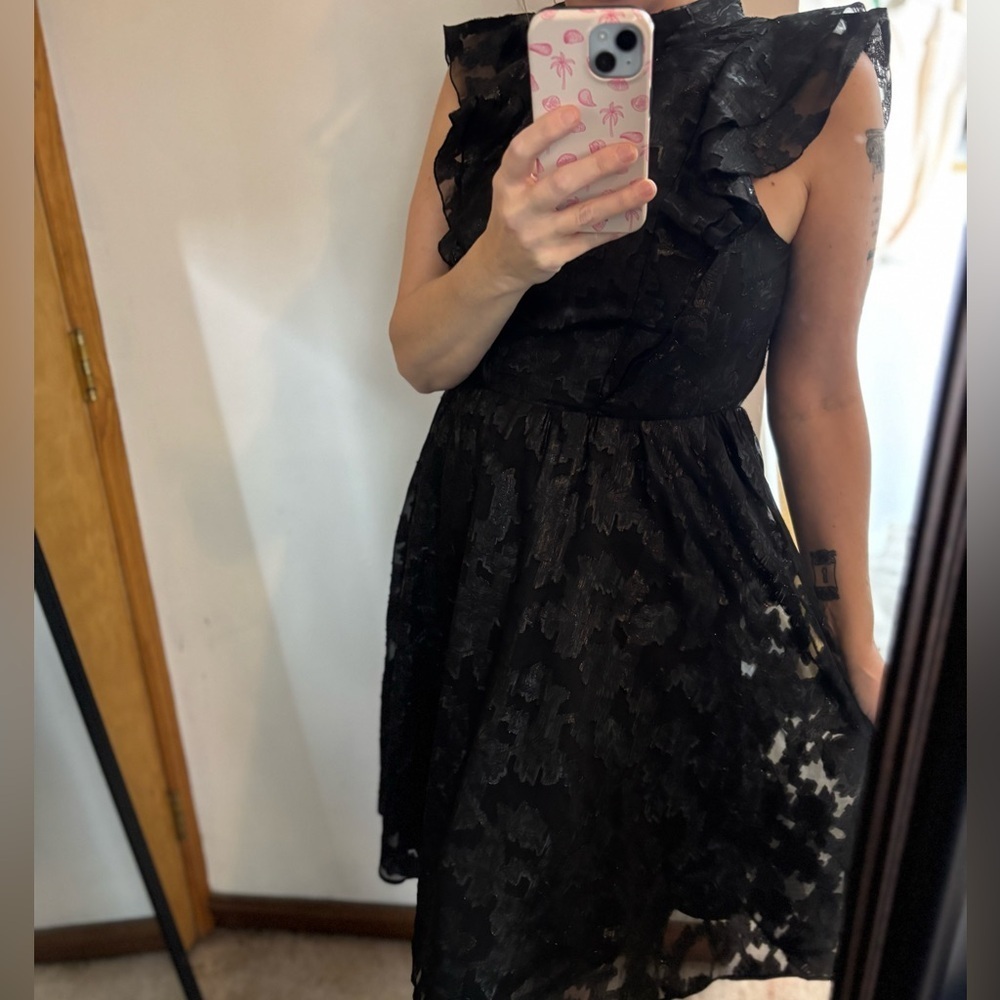 H&M Dark Romantic Black Jacquard Lace Victorian Ruffle Detail Dress
